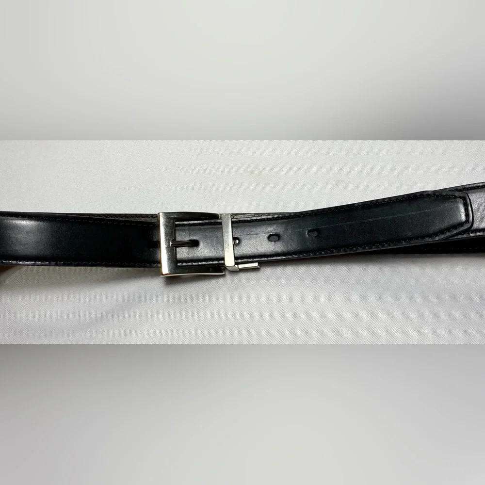 Classic leather BELT Black Silver tone buckle